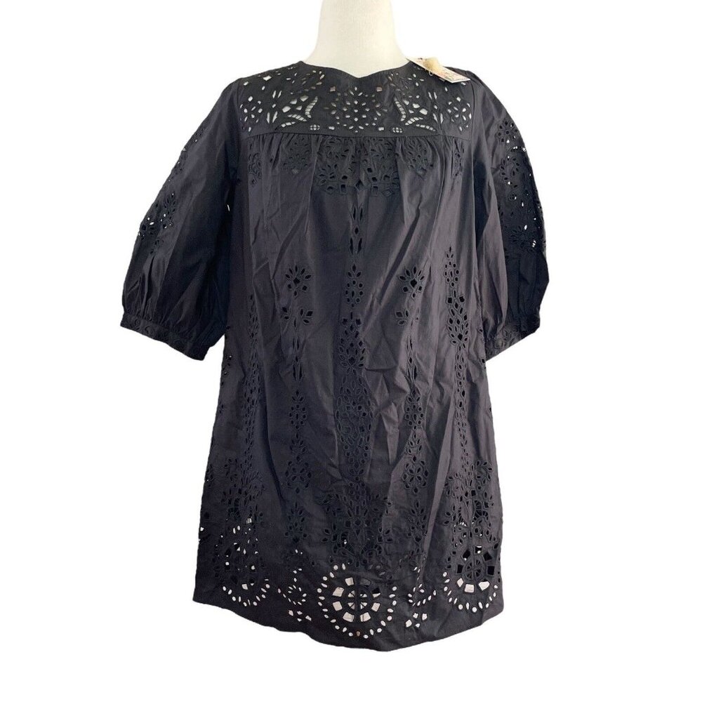 NEW Johnny Was Jade Primrose Floral Eyelet Mini Dress Size S Black Cotton Boho